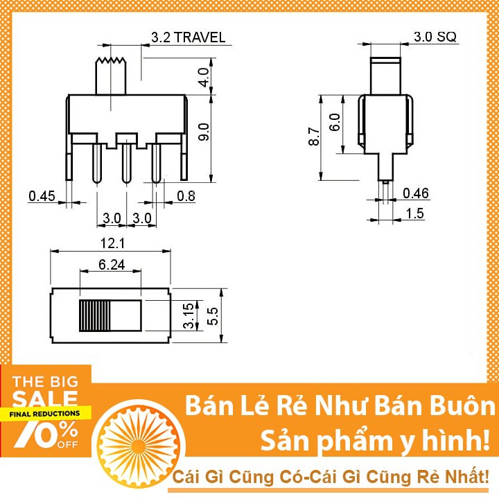 Công tắc gạt SS-12F44 - 5 Pin