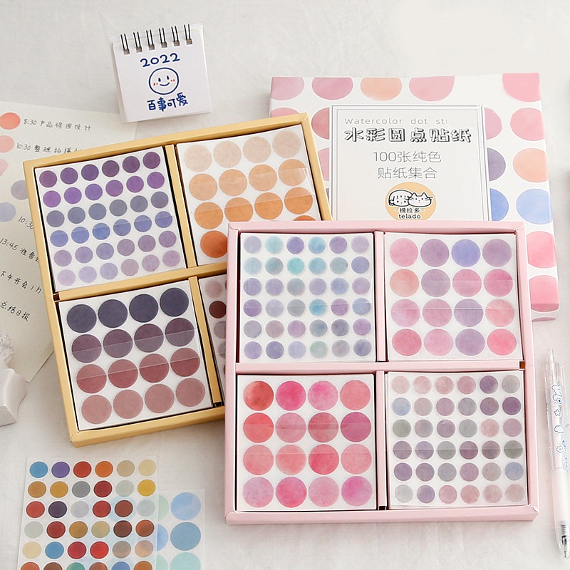 Sticker Washi Miếng Dán Hình Chấm Tròn Dán Postcard Màu Pastel Trang Trí Sổ Tay/ Dán Tường/