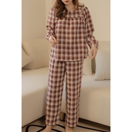 SP000135 Bộ mặc nhà cổ vuông vai nhún bèo