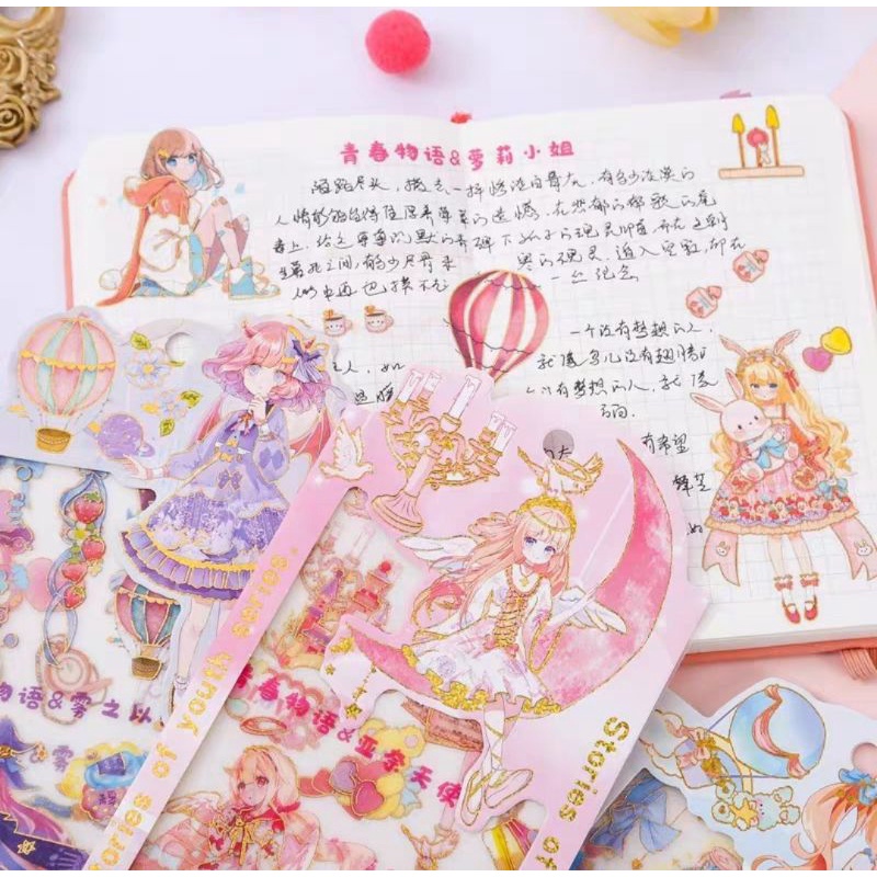 Vỉ 3 tờ sticker lớn size vỉ 19cm phong cách Nhật Bản, chống nước, mã KL-CA