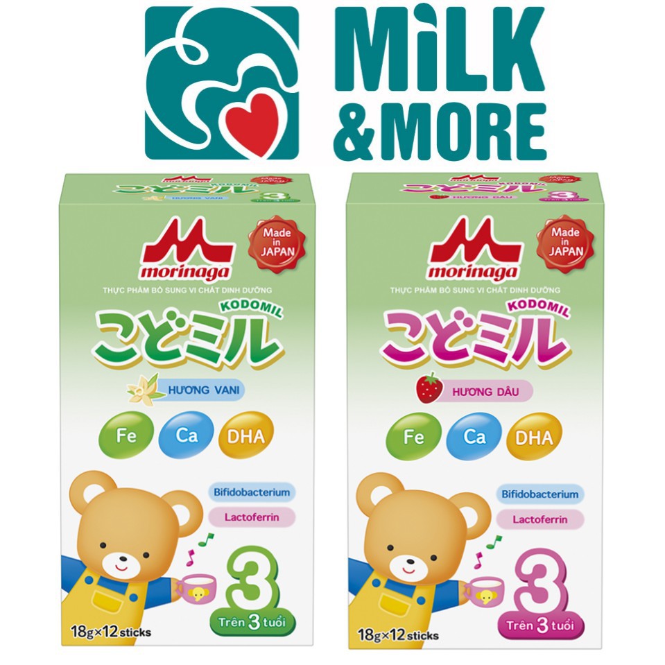 Sữa bột Morinaga số 3 dạng thanh vị vani/dâu 216g