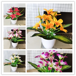Chậu Hoa Lily Giả Bằng Lụa Dùng Trang Trí Nhà Cửa
