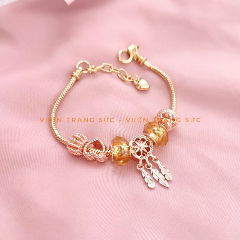 Vòng tay charm nữ - Lắc tay nữ charm mạ vàng Dream Catcher đá pha lê xinh đẹp Vườn Trang Sức VTSVT00195