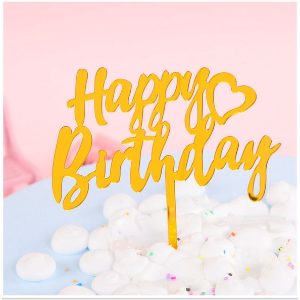 Thẻ cắm meka Happy Birthday TIM trang trí bánh kem, hình cắm meka trang trí