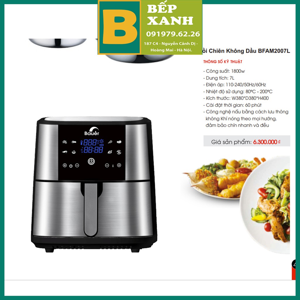 Nồi Chiên Không Dầu Bauer BFAM2007L, Nồi Chiên Chính Hãng, Đẹp, Hiện Đại, An Toàn