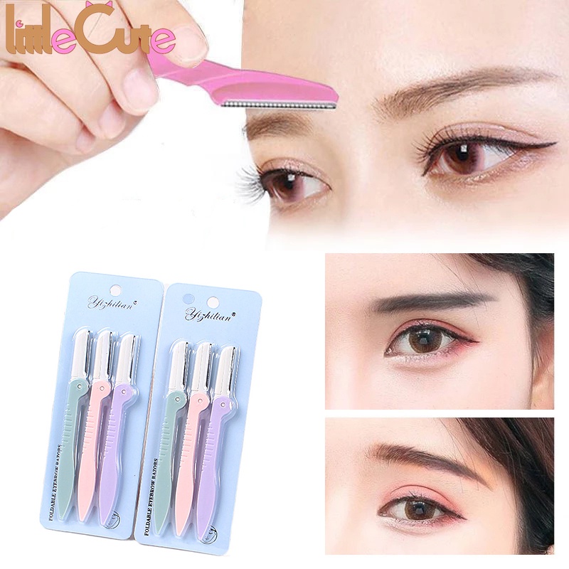 Set 3 dao cạo lông mày có thể gập lại màu sắc ngẫu nhiên đa năng cho nữ