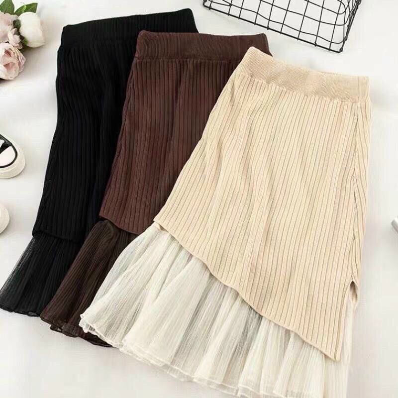 Chân váy len đuôi cá dài vạt chéo phối ren QC loại 1 | BigBuy360 - bigbuy360.vn