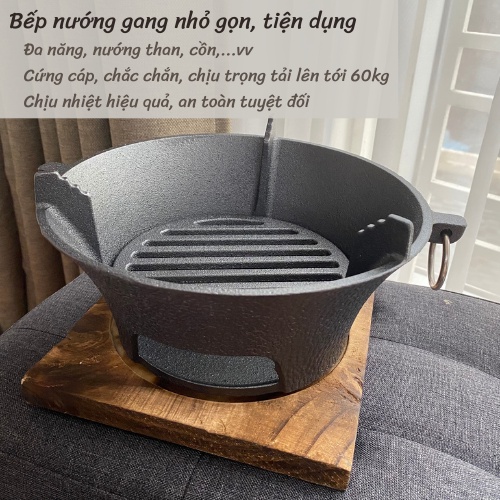 Bếp Gang, Bếp Nướng Than Hoa, Nướng Cồn, Lò Nướng Gang Nướng Thịt,  Vỉ Nướng Inox BBQ Nhỏ Gọn Liin Decor