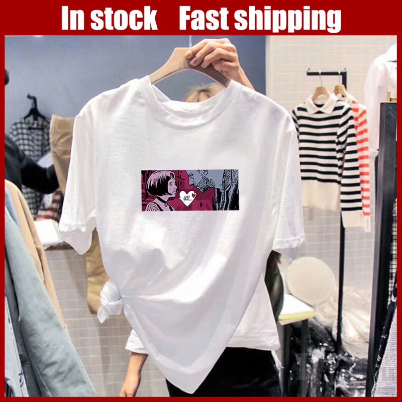 Áo Thun NgắN Tay ThờI Trang Cho Nữ  Áo Thun Cotton Tay Ngắn Dáng Rộng In Họa Tiết Thời Trang Hàn Quốc Mới