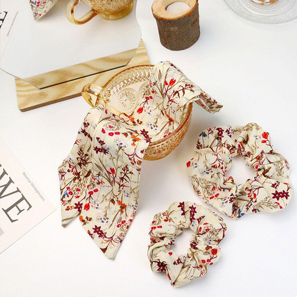 QQMALL Dây Buộc Tóc Cao Su Bọc Vải Chiffon Họa Tiết Hoa Thời Trang Mùa Hè Cổ Điển Cho Nữ