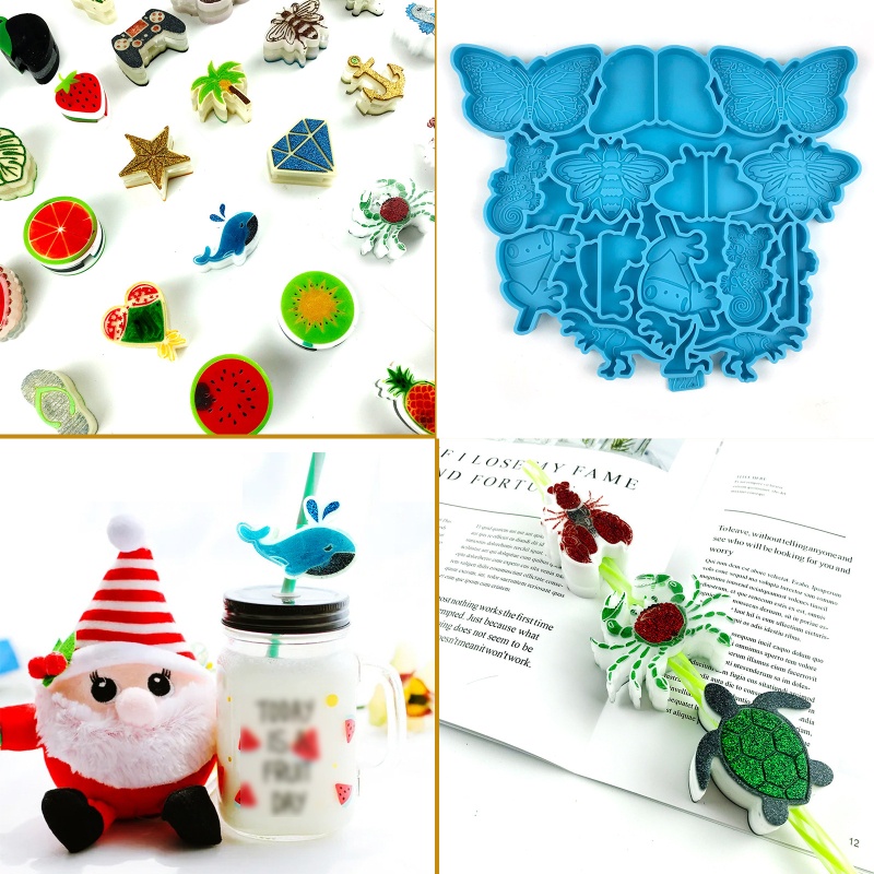 Khuôn Silicone Làm Ống Hút Hình Bươm Bướm Dùng Làm Đồ Trang Sức Epoxy Resin Pha Lê