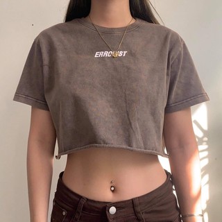 Áo ERRORIST crop wash màu nâu