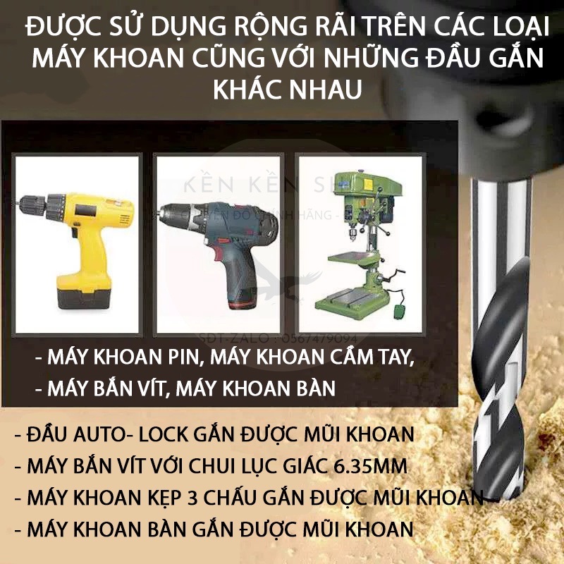 Mũi Khoan Gỗ 3 Điểm Đa Năng Chuôi Lục Giác Dùng Cho Máy Khoan, Máy Bắn Vít