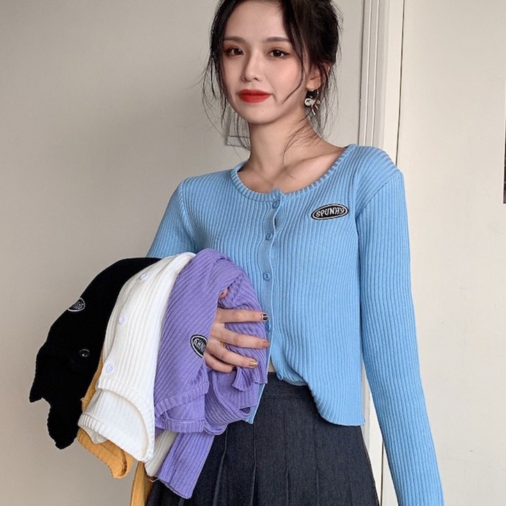 Áo Cardigan Dệt Kim Tay Dài Cổ Tròn Phong Cách Hàn Quốc Dành Cho Nữ