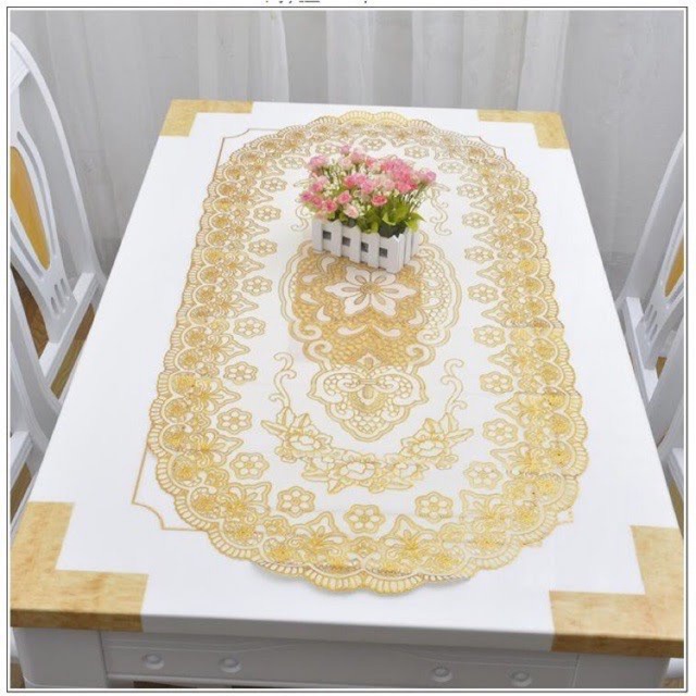 Khăn trải bàn hình oval 120 x 60 cm, hàng đẹp, ko thấm nước