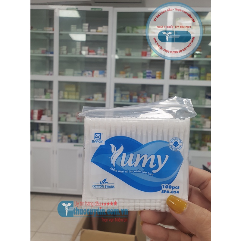 Bông tăm ngoáy tai Yumy người lớn gói 100 que - Hàng chuẩn nhà thuốc