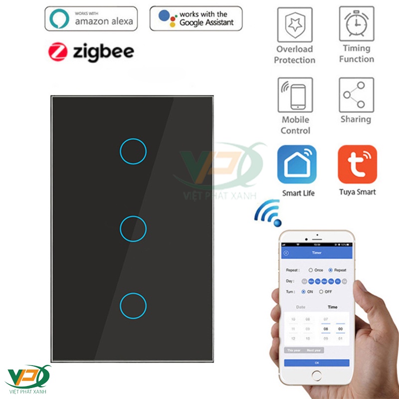 Công tắc thông minh Tuya Zigbee 3.0 cao cấp có N ,không N cần hub zigbee
