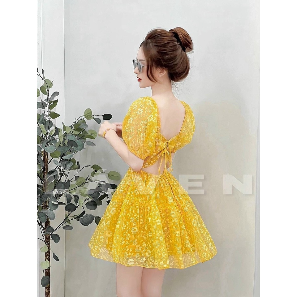 Đầm nữ thời trang mặc đi chơi, Đầm nữ xô bông dễ thương tay phồng ngắn váy xếp li cao cấp y hình 100%