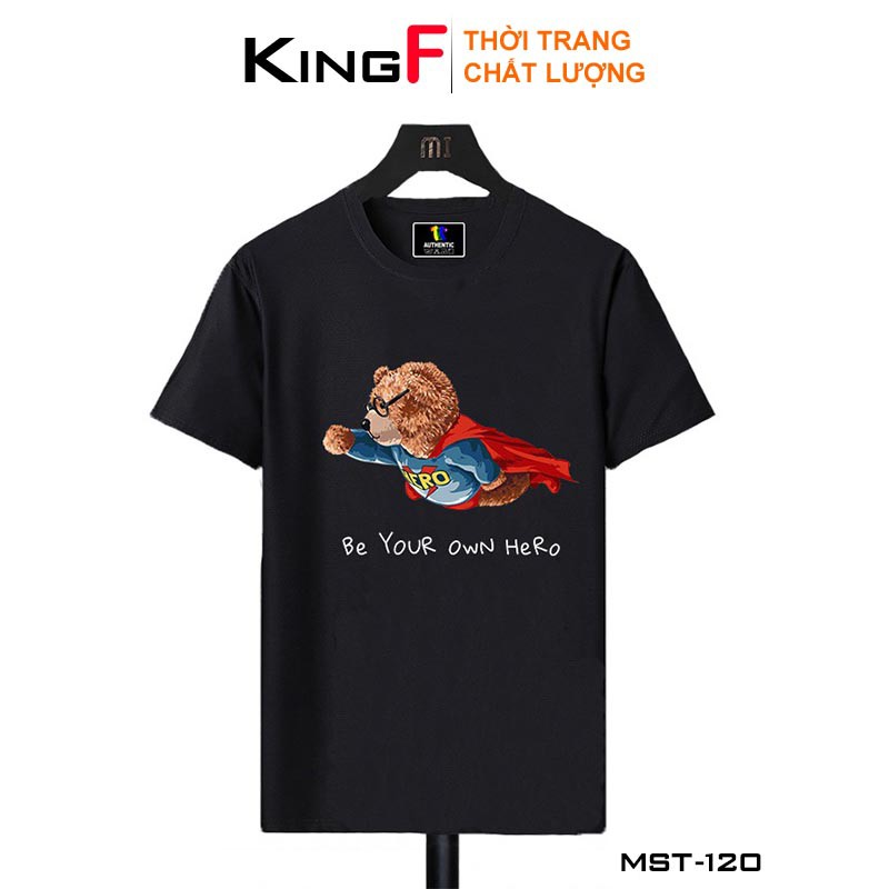 Áo thun form vừa TAY NGẮN hình GẤU KingF chủ đề SIÊU GẤU dành cho nam nữ - Chất COTTON 100% - In decal bền bỉ