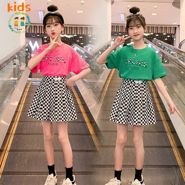Set Áo Thun Cotton + Chân Váy Thời Trang Mùa Hè Mới Cho Bé Gái 8-10 - 12-13 - 14 Tuổi