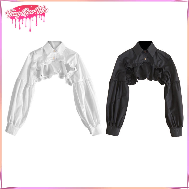 Set 2 áo sơ mi tay dài cổ áo giả bằng cotton thanh lịch có thể tháo rời cho nữ