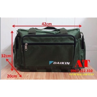 Túi đồ nghề - Daikin size đại KHÓA ĐỒNG xanh lính (Cao 25 x dài 42 x rộng 20)