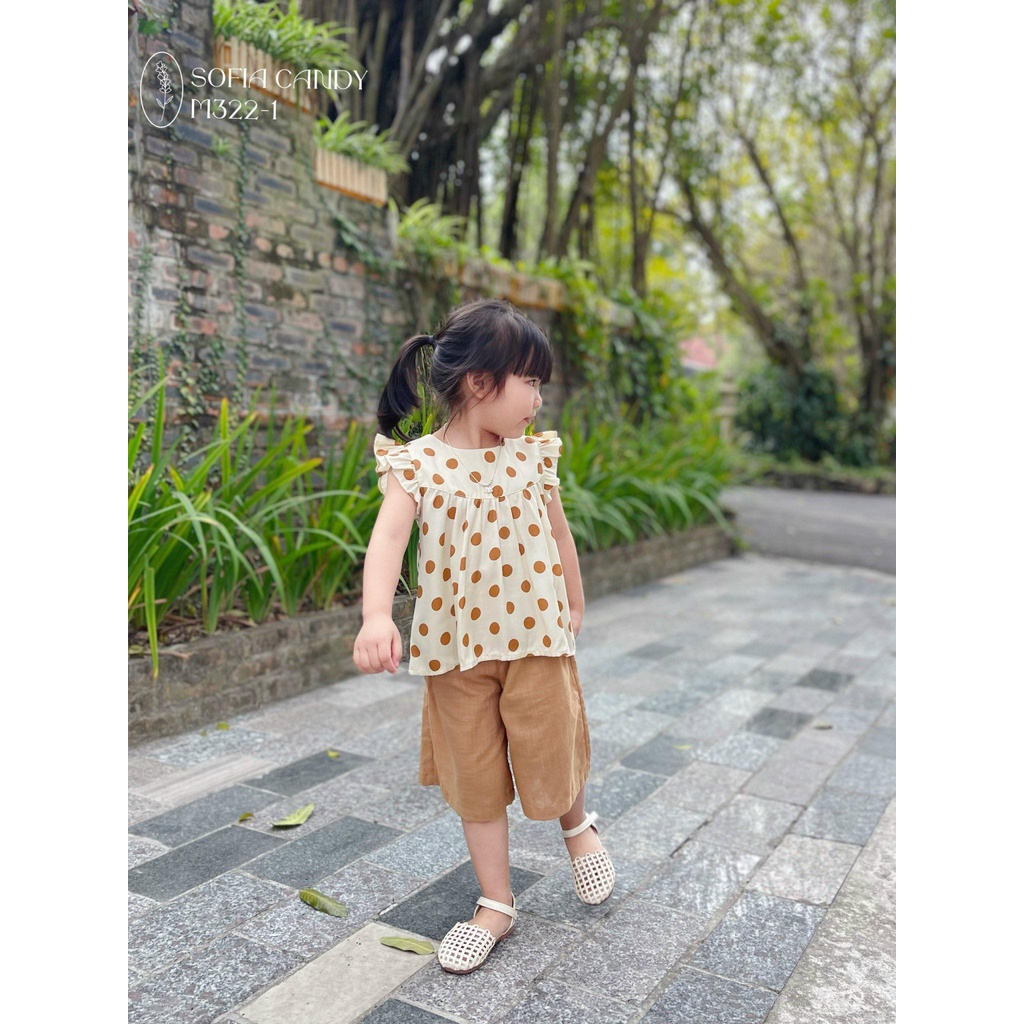 Bộ bé gái MIA cánh tiên chấm bi nâu quần ống rộng
