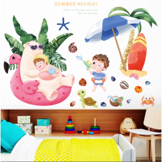 Decal trang trí tường - Đi biển cùng gấu trắng
