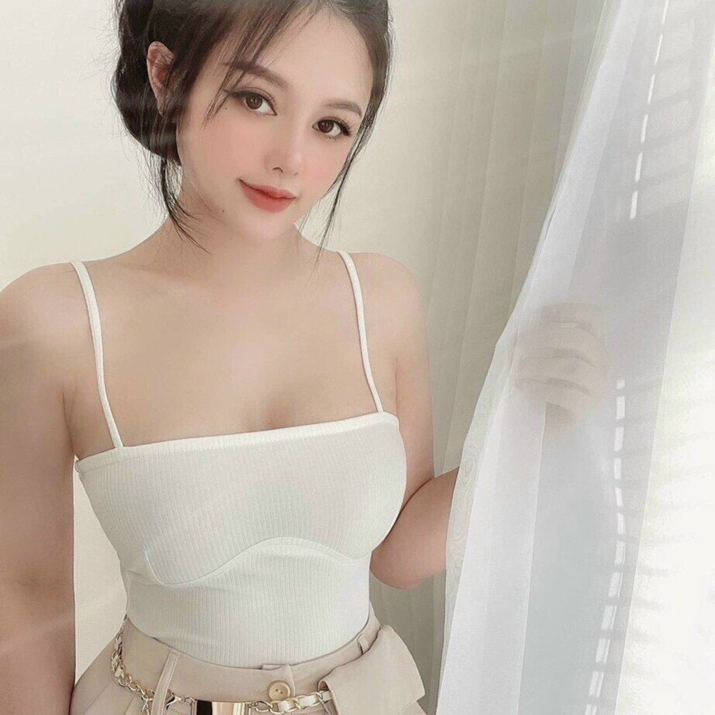 Áo kiểu croptop 2 dây nữ đẹp ôm body thun gân phong cách hàn quốc cực dễ thương mẫu mới thời trang 2021