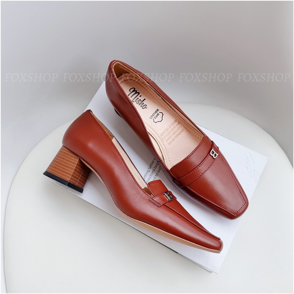 Giày cao gót nữ công sở da thật cao 5cm mũi vuông sang trọng 1025