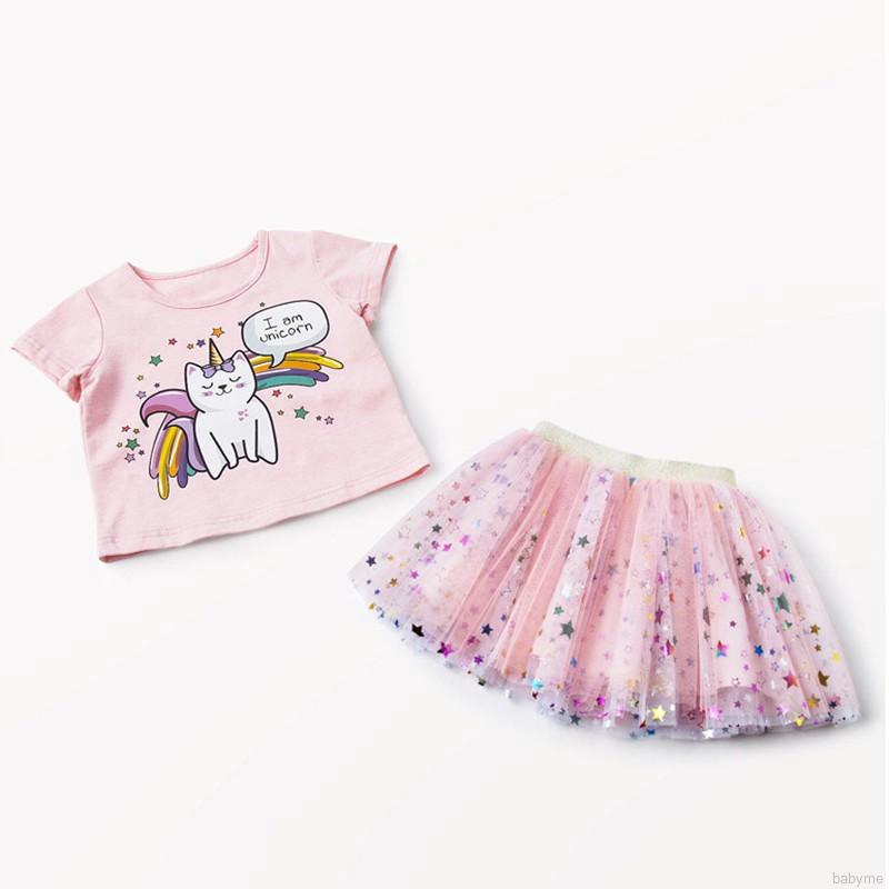 Set Áo Thun Ngắn Tay Cổ Tròn + Chân Váy Lưng Cao Đáng Yêu Cho Bé Gái