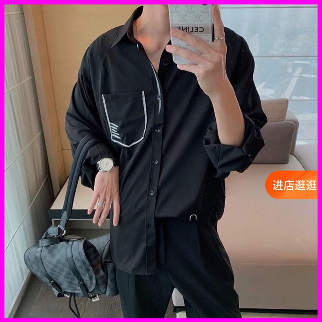 Áo sơ mi nam kẻ vièn túi áo phong cách hồng Kông thanh lịch 2022