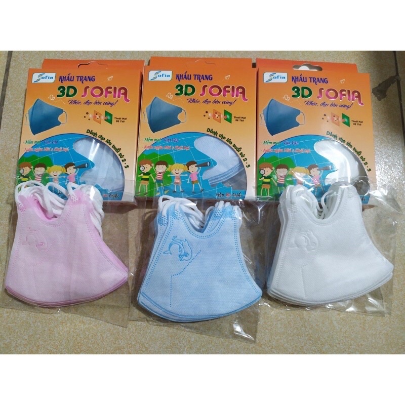 Khẩu trang 3D Sofia trẻ em - Hộp 10 chiếc