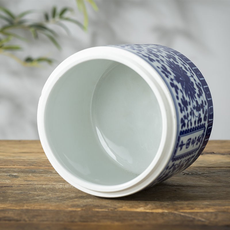 Jingdezhen gốm sứ truyền thống Trung Quốc bình bảo quản trà kín chậu xanh trắng đựng thuốc mỡ vuông thạch cao