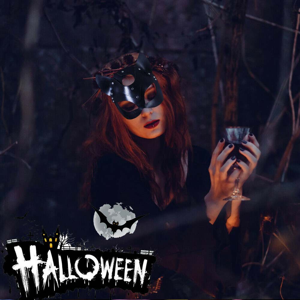 SINSEN Women Leather Cat Mask Sexy Half Face Eyemask Cosplay Costume Props Halloween Party Masquerade Mardi Gras Carnival Accessories