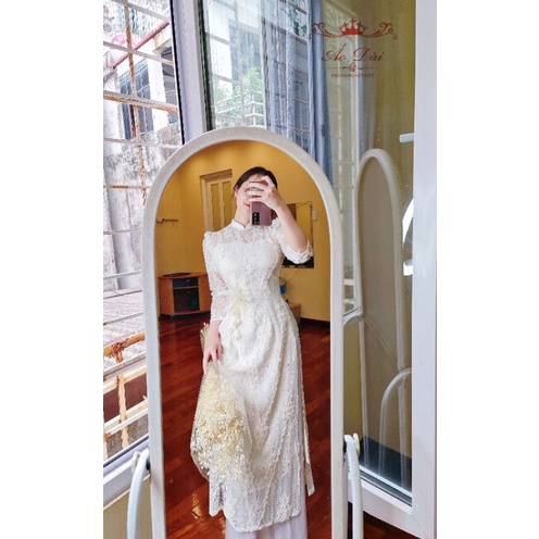 Áo dài ren nổi đính hoa tiểu thư điệu đà kiểu dáng hiện đại tad dài 120, toàn bộ ảnh thật, giá lẻ sát sỉ