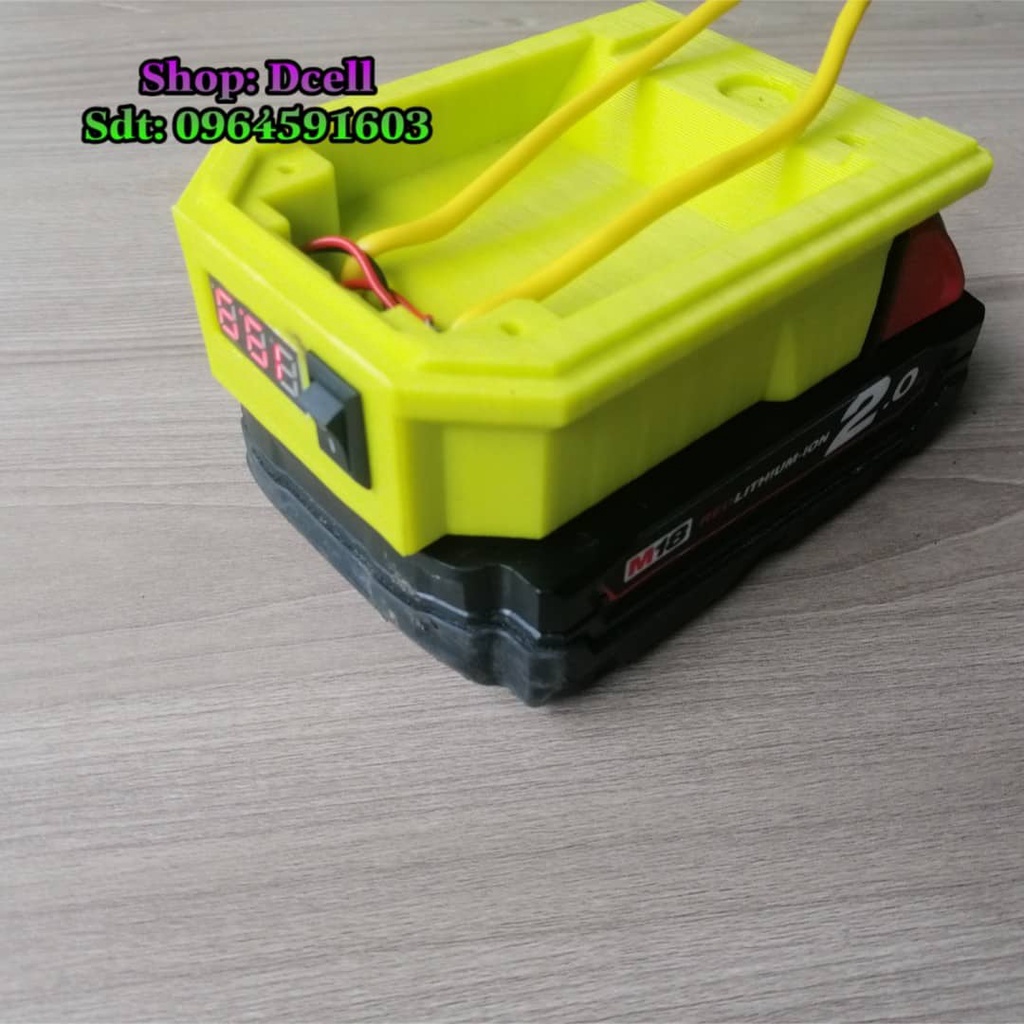 Đế Chuyển Pin Milwaukee 18v Có Tiếp Điểm Và Công Tắc Bấm Báo Vôn IN 3D Siêu Bền