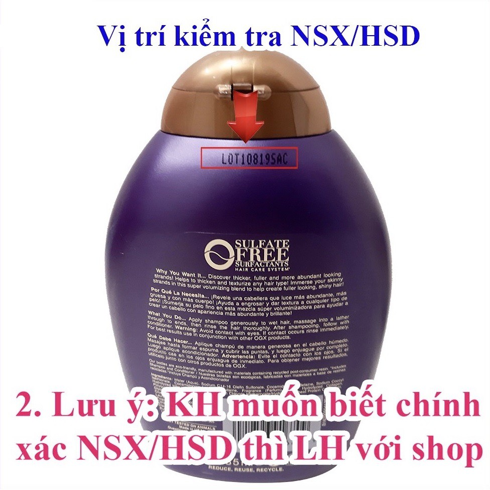 [HÀNG CHÍNH HÃNG] Bộ dầu gội xả giảm rụng tóc OGX Thick & Full Biotin & Collagen 385ml - 577ml - sẵn hàng