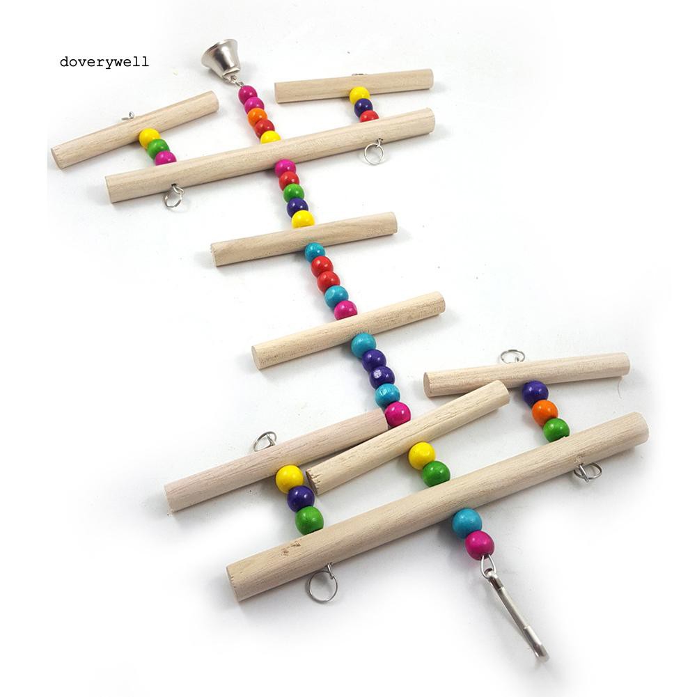 Dây móc đính thanh gỗ và hạt nhiều màu gắn chuông sáng tạo cho vẹt cưng leo trèo