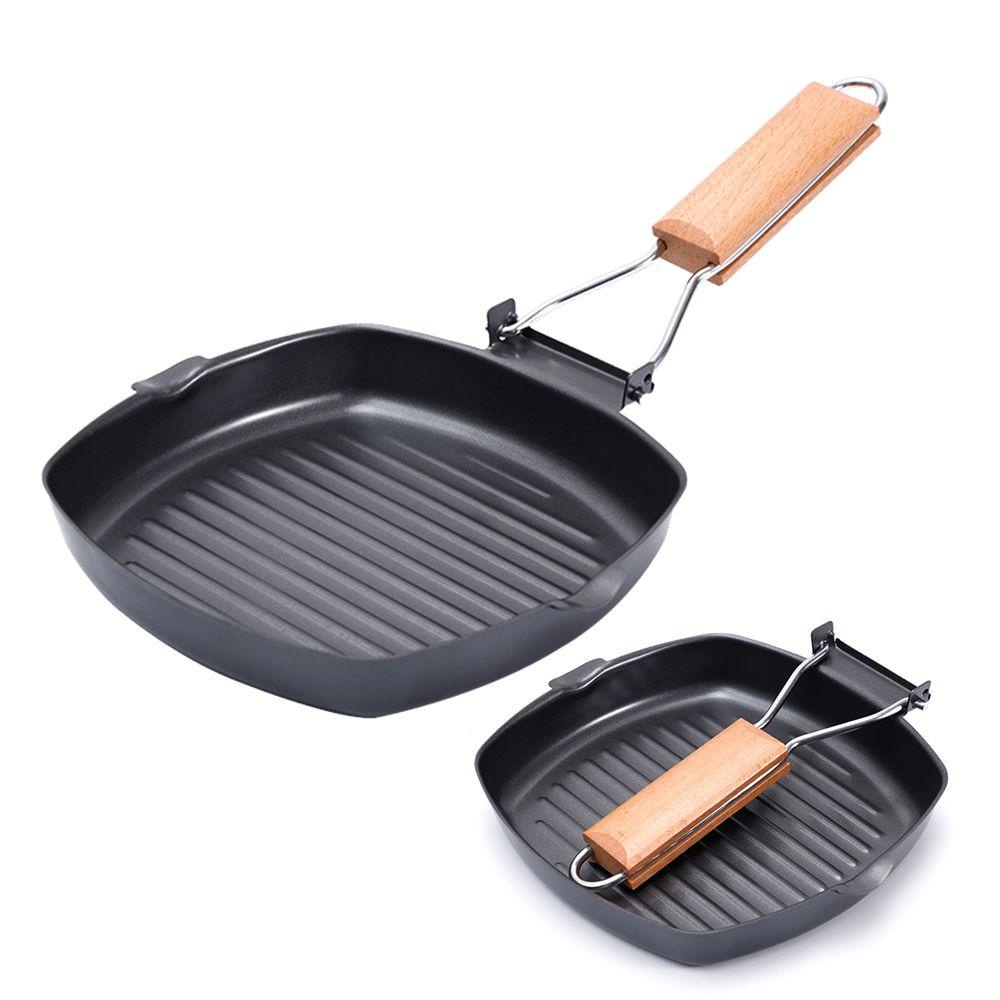 KUNHEV Chảo Chống Dính Tay Cầm Gỗ Nướng BBQ Tiện Dụng