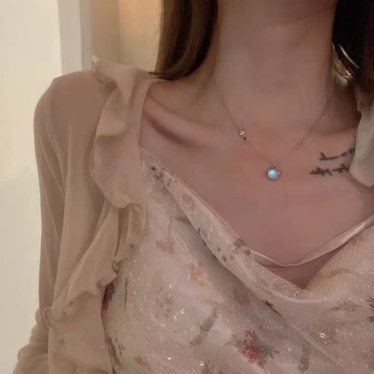 Vòng cổ Đính Đá Mặt Trăng Phong Cách retro Cho Nữ