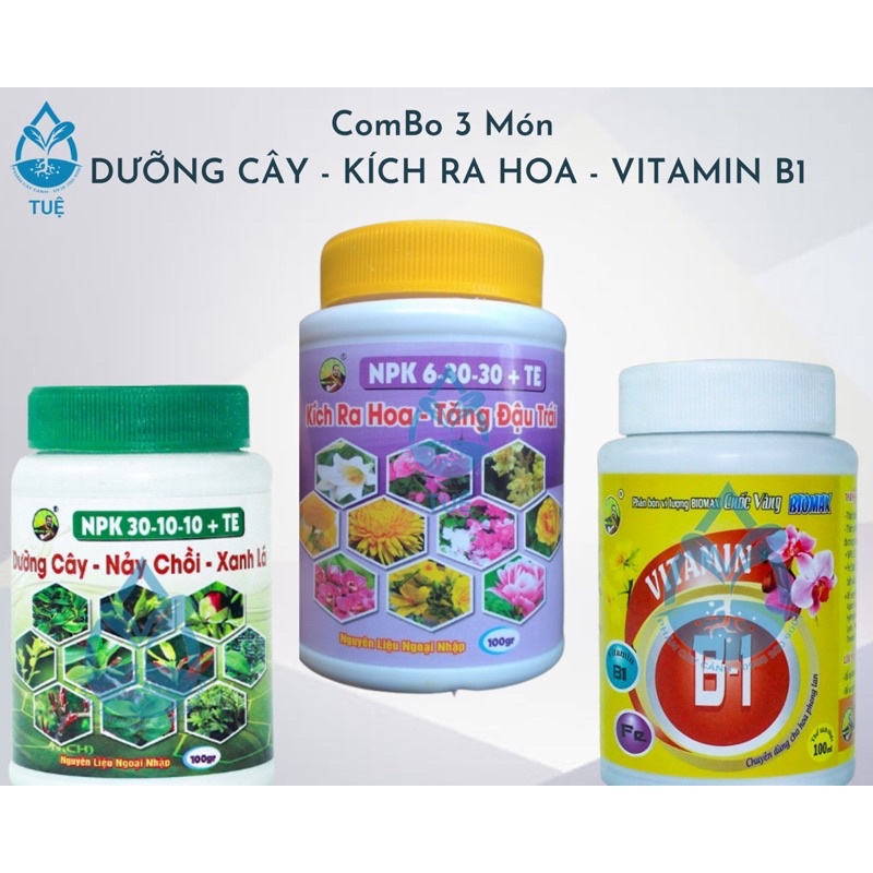 Bộ ComBo 3 Món DƯỠNG CÂY - KÍCH RA HOA - VITAMIN B1 Chuyên Dùng Cho Phong Lan Hoa Kiểng - Npk 30-10-10 Và 6-30-30 Và B1