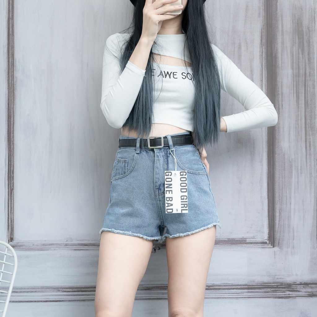 Quần Sọt Jean Nữ Lưng Cao Basic Màu Xanh Hình ảnh thật | BigBuy360 - bigbuy360.vn