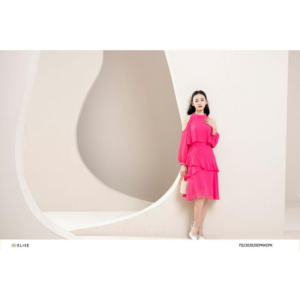 Đầm chiffon hồng hở vai thiết kế Elise FS2303020DMWOPK
