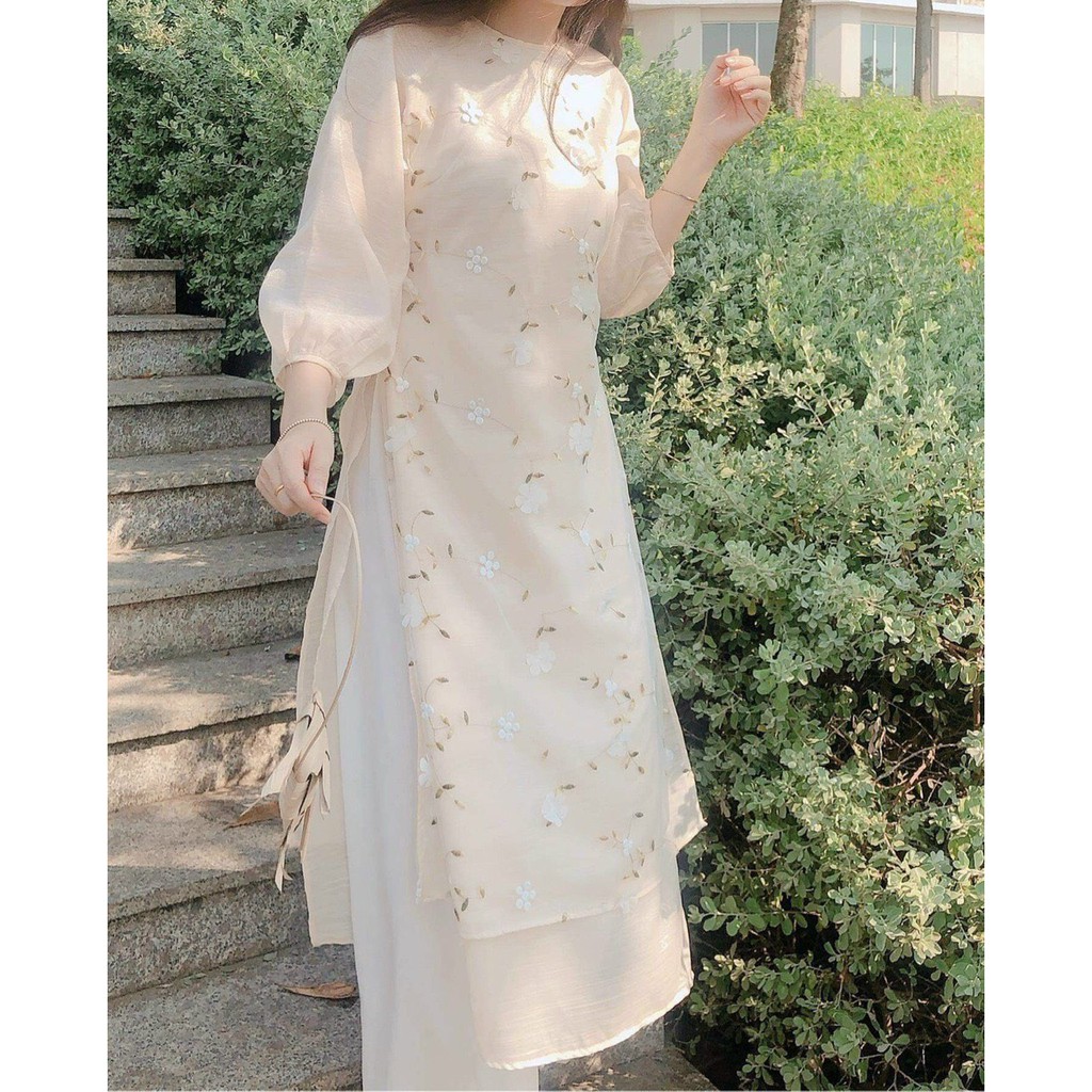 Áo Dài Cách Điệu Hoạ Tiết Đính hoa - D0039