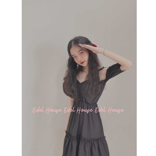 Váy đen dây ngực trễ vai buộc cổ Edel Có Ảnh Thật + Đánh Giá E122 | BigBuy360 - bigbuy360.vn