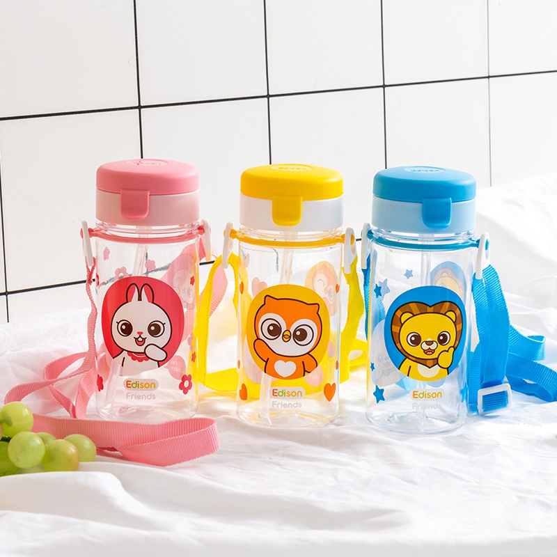 Bình tập uống ống hút tritan Edison có dây đeo 350ml - Xanh