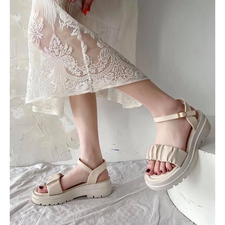 Dép Sandal Nữ Đi Học Vintage, Dép Quai Hậu Đế Bằng Cao 4cm