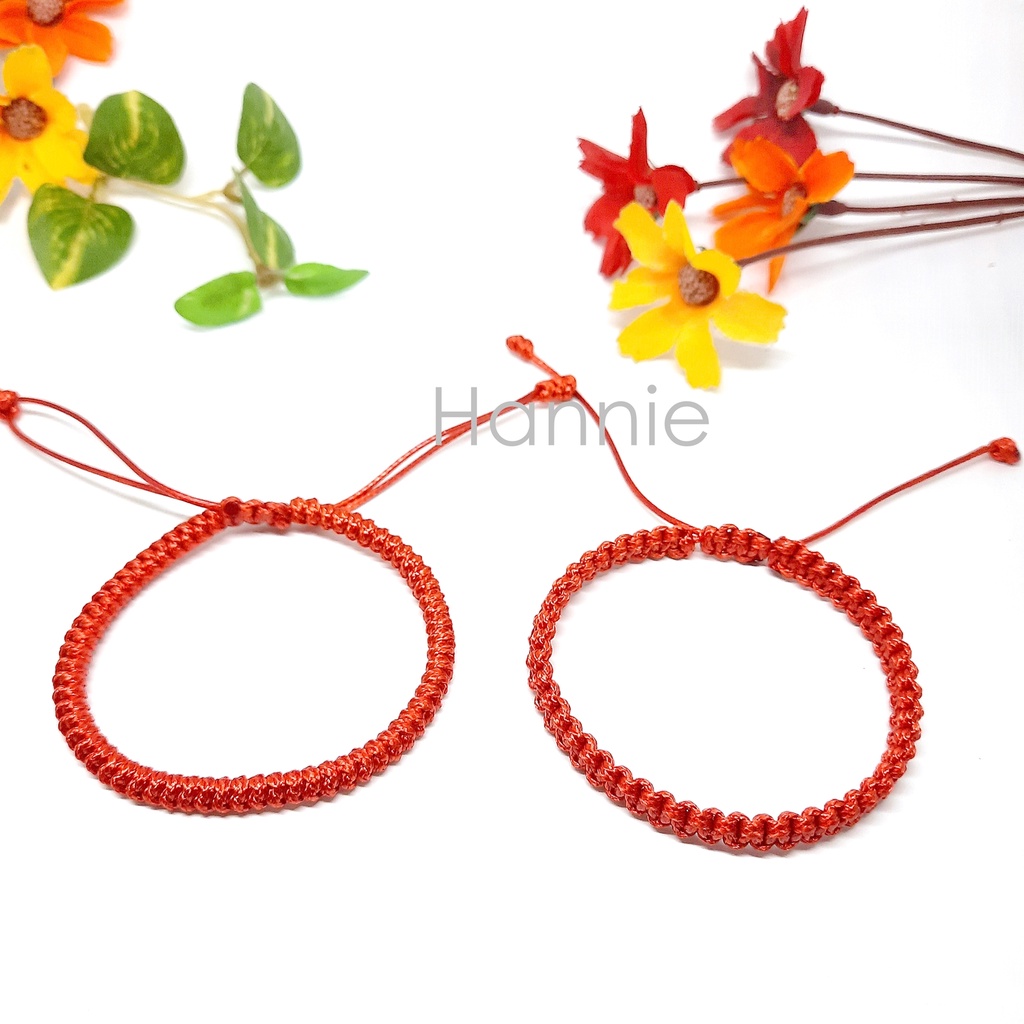 Vòng tay dây sáp màu đỏ dây rút đeo tay nam nữ handmade đơn giản
