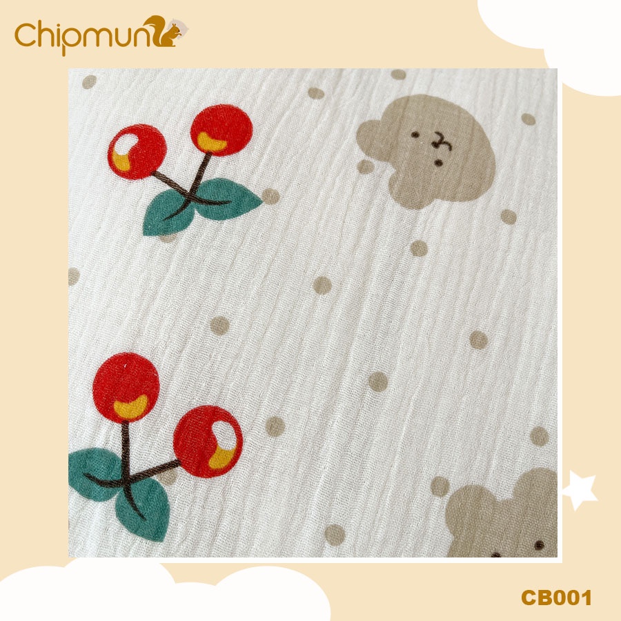 Chăn bông xô muslin, lõi bông thông minh thiết kế liền vỏ CHIPMUNK cho bé 0-5 tuổi, Độ dày 2cm